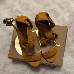 Braided Ankle-Strap Heeled Sandals - Mustard
